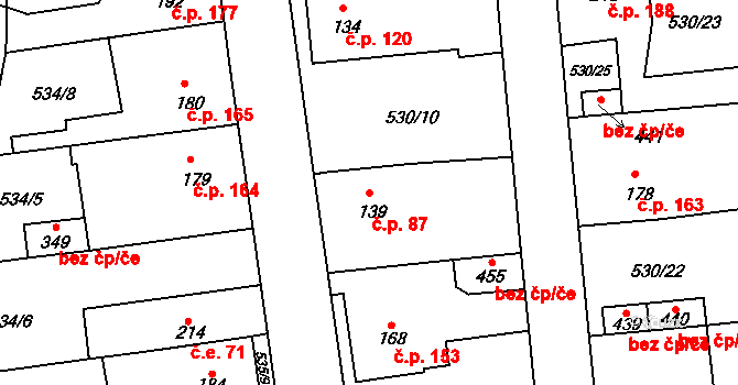 Tetín 87 na parcele st. 139 v KÚ Tetín u Berouna, Katastrální mapa