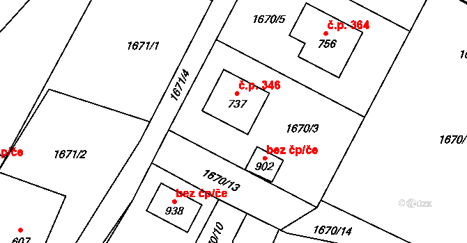 Písek 346 na parcele st. 737 v KÚ Písek u Jablunkova, Katastrální mapa