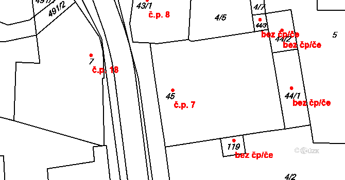 Sobáčov 7, Mladeč na parcele st. 45 v KÚ Sobáčov, Katastrální mapa