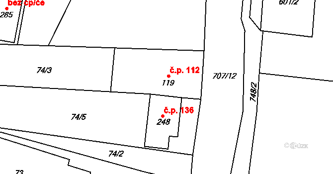 Poplze 112, Libochovice na parcele st. 119 v KÚ Poplze, Katastrální mapa