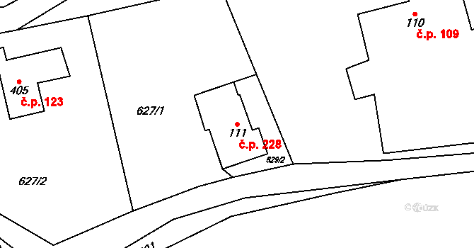Dlouhá Třebová 228 na parcele st. 111 v KÚ Dlouhá Třebová, Katastrální mapa