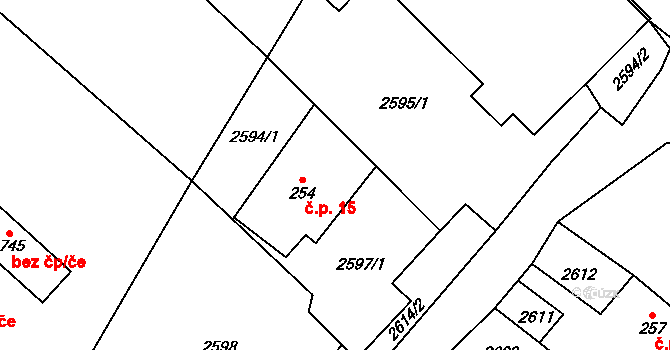 Hřebeč 15, Koclířov na parcele st. 254 v KÚ Koclířov, Katastrální mapa