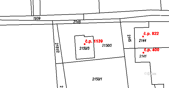Dolní Lutyně 1139 na parcele st. 2150/3 v KÚ Dolní Lutyně, Katastrální mapa