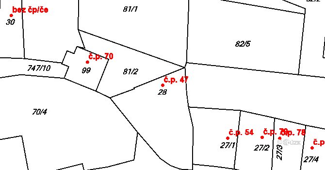 Truskovice 47 na parcele st. 28 v KÚ Truskovice, Katastrální mapa