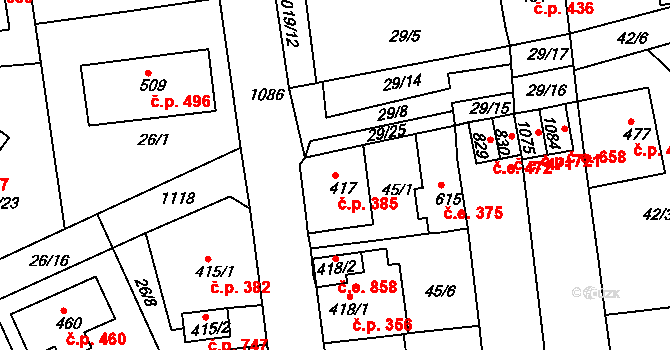 Bohosudov 385, Krupka na parcele st. 417 v KÚ Bohosudov, Katastrální mapa