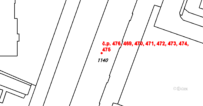 Postoloprty 469,470,471,472,473, na parcele st. 1140 v KÚ Postoloprty, Katastrální mapa