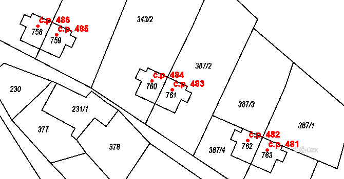 Heřmanovice 483 na parcele st. 761 v KÚ Heřmanovice, Katastrální mapa