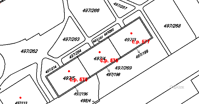 Ráj 576, Karviná na parcele st. 497/4 v KÚ Ráj, Katastrální mapa