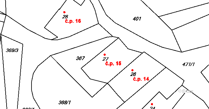 Vítkovice 15, Klatovy na parcele st. 27 v KÚ Kvaslice, Katastrální mapa