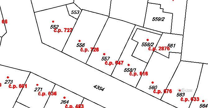 Žižkov 647, Praha na parcele st. 557 v KÚ Žižkov, Katastrální mapa
