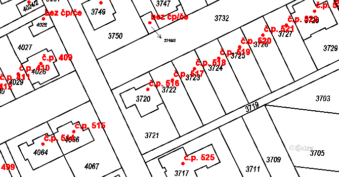 Záběhlice 517, Praha na parcele st. 3722 v KÚ Záběhlice, Katastrální mapa