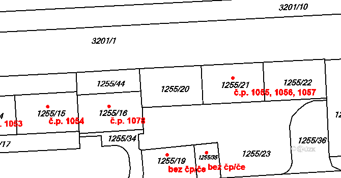 Krč 1055,1056,1057, Praha na parcele st. 1255/20 v KÚ Krč, Katastrální mapa