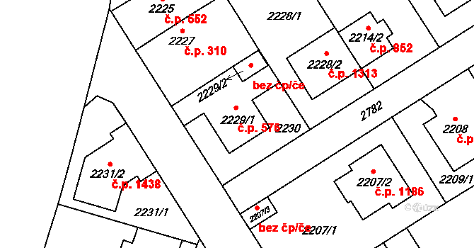 Kyje 576, Praha na parcele st. 2229/1 v KÚ Kyje, Katastrální mapa