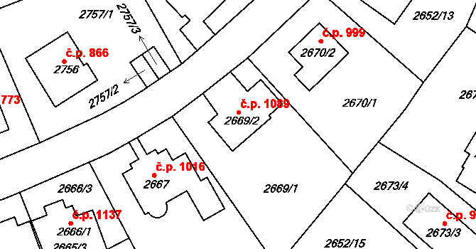 Michle 1089, Praha na parcele st. 2669/2 v KÚ Michle, Katastrální mapa