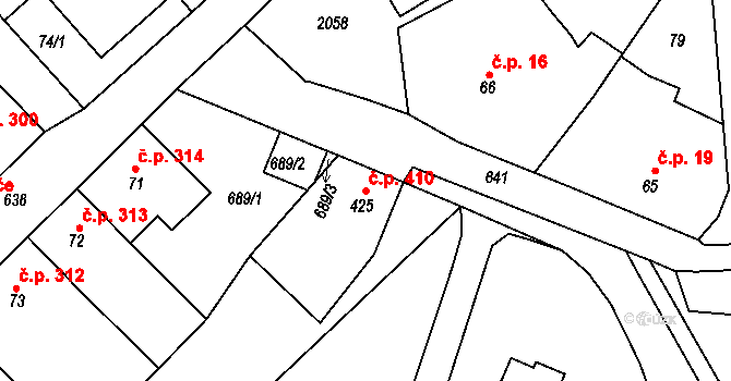 Příbram VI-Březové Hory 410, Příbram na parcele st. 425 v KÚ Březové Hory, Katastrální mapa