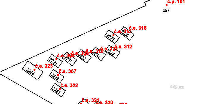 Sezimovo Ústí 311 na parcele st. 2233 v KÚ Sezimovo Ústí, Katastrální mapa