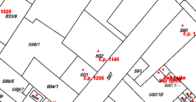 Rumburk 1 1145, Rumburk na parcele st. 602 v KÚ Rumburk, Katastrální mapa