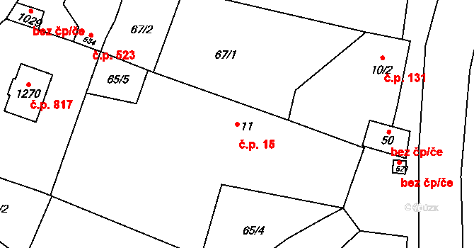 Velký Osek 15 na parcele st. 11 v KÚ Velký Osek, Katastrální mapa