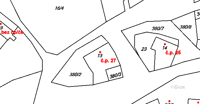 Libická Lhotka 27, Libice nad Doubravou na parcele st. 13 v KÚ Libická Lhotka, Katastrální mapa