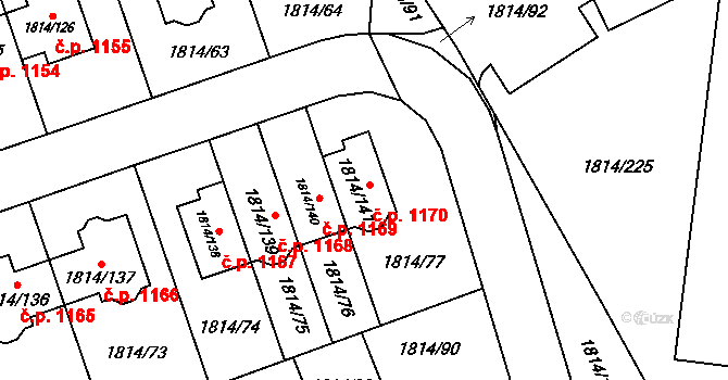 Uhříněves 1170, Praha na parcele st. 1814/141 v KÚ Uhříněves, Katastrální mapa