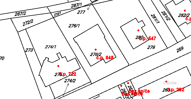 Průhonice 848 na parcele st. 276/2 v KÚ Hole u Průhonic, Katastrální mapa