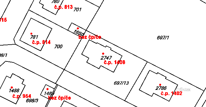 Neratovice 1408 na parcele st. 2747 v KÚ Neratovice, Katastrální mapa