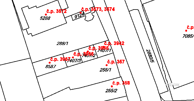 Hodonín 3942 na parcele st. 7407/1 v KÚ Hodonín, Katastrální mapa