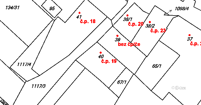 Šašovice 19, Želetava na parcele st. 40 v KÚ Šašovice, Katastrální mapa