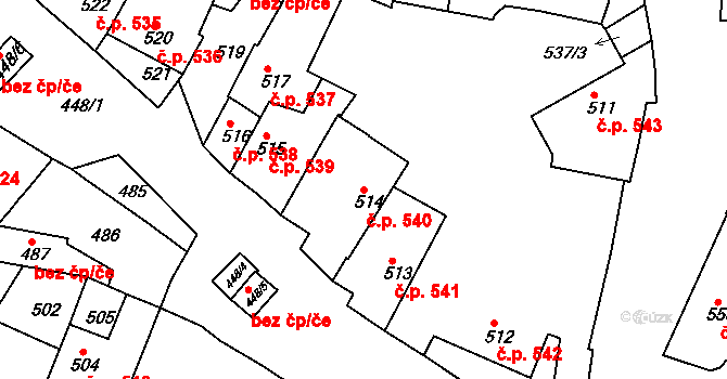Jemnice 540 na parcele st. 514 v KÚ Jemnice, Katastrální mapa