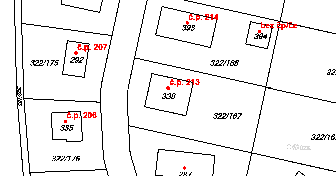 Bubovice 213 na parcele st. 338 v KÚ Bubovice, Katastrální mapa
