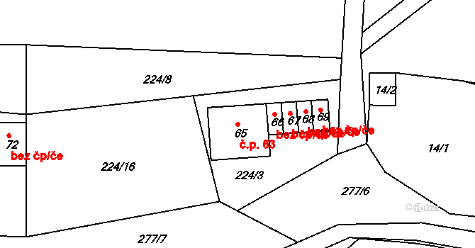 Libchyně 63 na parcele st. 65 v KÚ Libchyně, Katastrální mapa