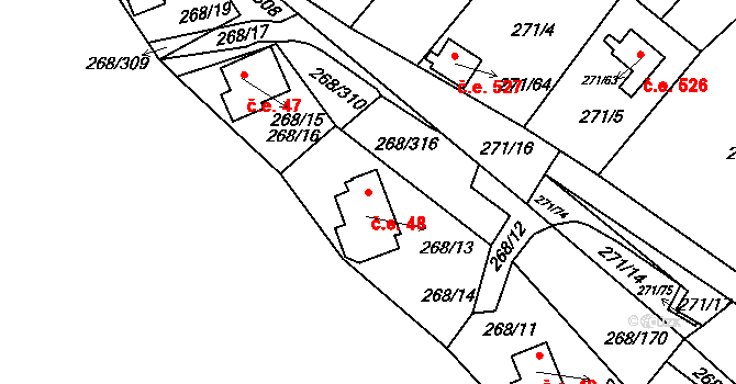 Tušimice 48, Kadaň na parcele st. 268/13 v KÚ Tušimice, Katastrální mapa