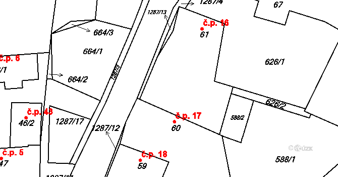 Teplýšovice 16 na parcele st. 61 v KÚ Teplýšovice, Katastrální mapa
