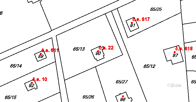 Dobkov 22, Chotěboř na parcele st. 90 v KÚ Dobkov, Katastrální mapa