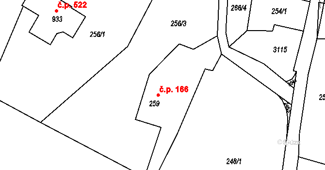 Hořejší Vrchlabí 166, Vrchlabí na parcele st. 259 v KÚ Hořejší Vrchlabí, Katastrální mapa
