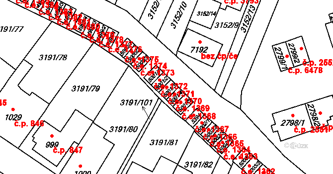 Zlín 1370 na parcele st. 5001/3 v KÚ Zlín, Katastrální mapa