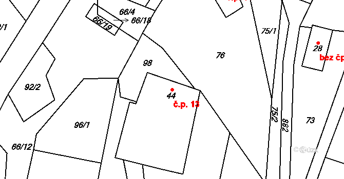 Trhonice 13, Jimramov na parcele st. 44 v KÚ Trhonice, Katastrální mapa