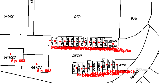 Hronov 40107876 na parcele st. 961/16 v KÚ Hronov, Katastrální mapa