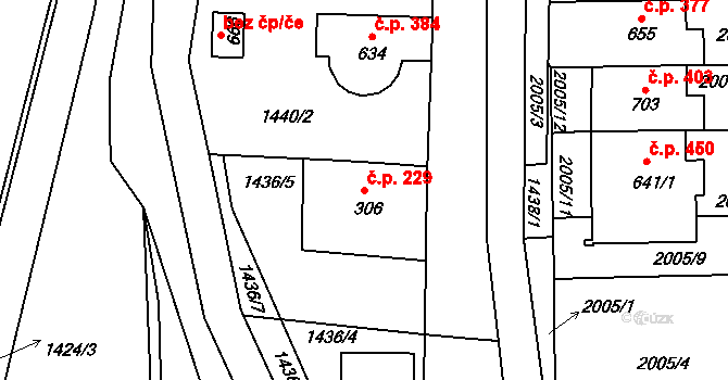 Louky 229, Zlín na parcele st. 306 v KÚ Louky nad Dřevnicí, Katastrální mapa