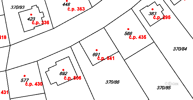 Prštné 541, Zlín na parcele st. 691 v KÚ Prštné, Katastrální mapa
