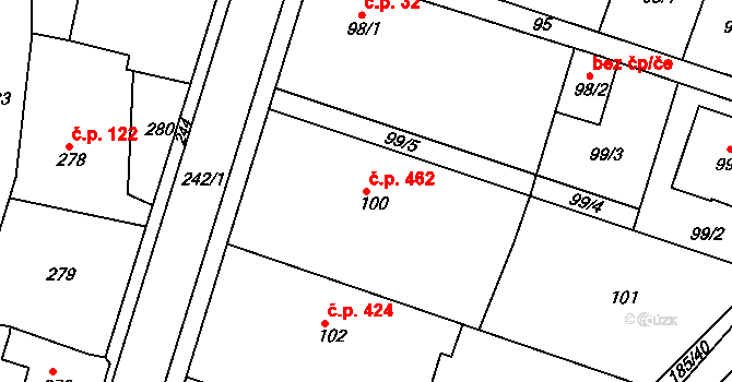 Želechovice nad Dřevnicí 462 na parcele st. 100 v KÚ Želechovice nad Dřevnicí, Katastrální mapa