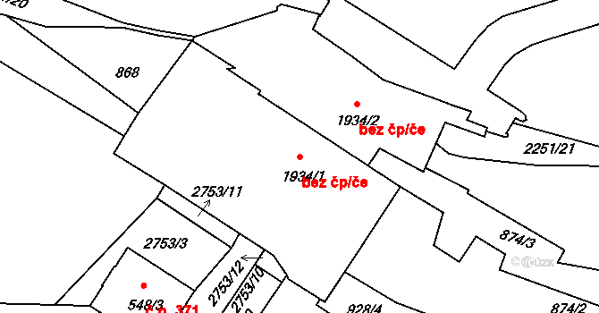 Písek 42167876 na parcele st. 1934/1 v KÚ Písek, Katastrální mapa