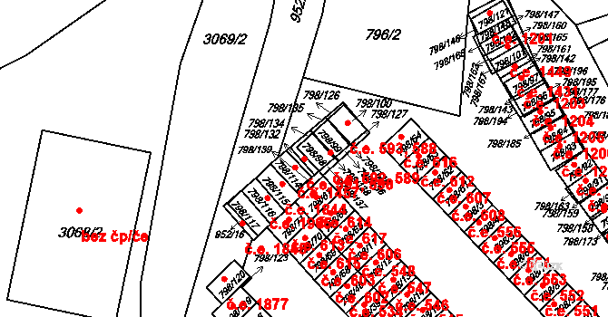 Český Těšín 590,591 na parcele st. 798/98 v KÚ Český Těšín, Katastrální mapa