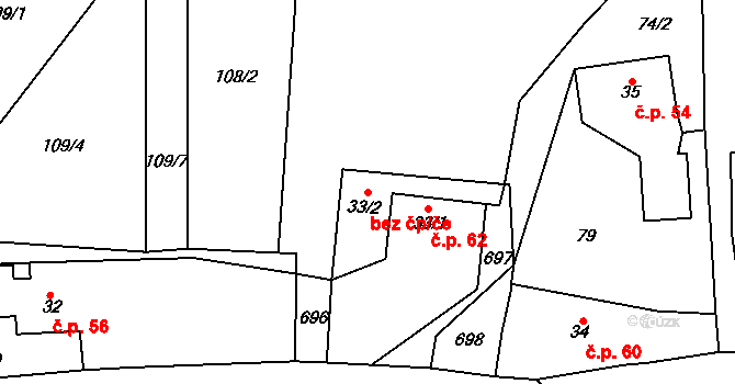Skuhrov nad Bělou 44256876 na parcele st. 33/2 v KÚ Brocná, Katastrální mapa