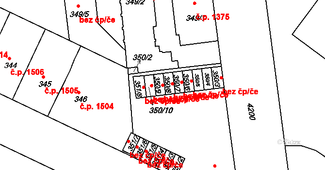 Ústí nad Labem 44702876 na parcele st. 350/9 v KÚ Ústí nad Labem, Katastrální mapa