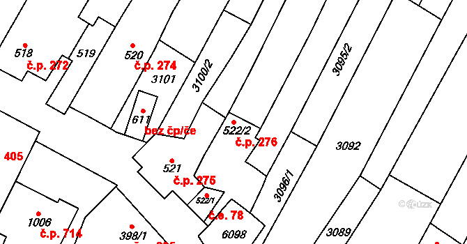 Polešovice 276 na parcele st. 522/2 v KÚ Polešovice, Katastrální mapa