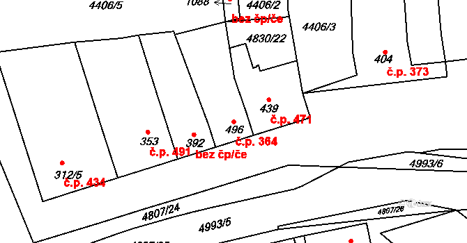 Boršice 364 na parcele st. 496 v KÚ Boršice u Buchlovic, Katastrální mapa