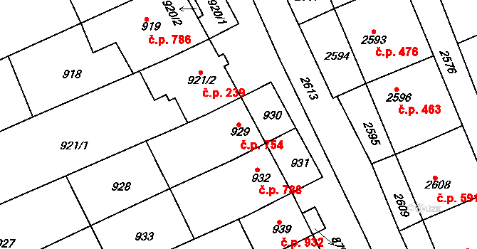 Nivnice 754 na parcele st. 929 v KÚ Nivnice, Katastrální mapa