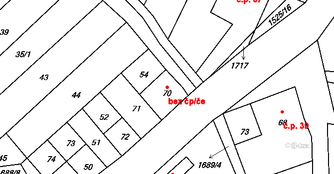 Úštěk 49568876 na parcele st. 70 v KÚ Lukov u Úštěku, Katastrální mapa