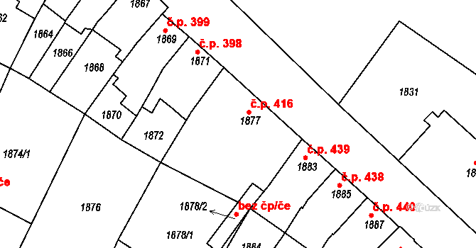 Bučovice 416 na parcele st. 1877 v KÚ Bučovice, Katastrální mapa
